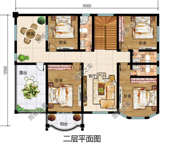16×12米二层欧式带车库农村小别墅，既舒适又美观
