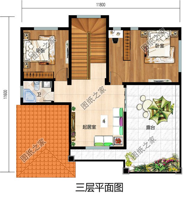 130平方米新农村自建三层别墅设计施工图，13x11米