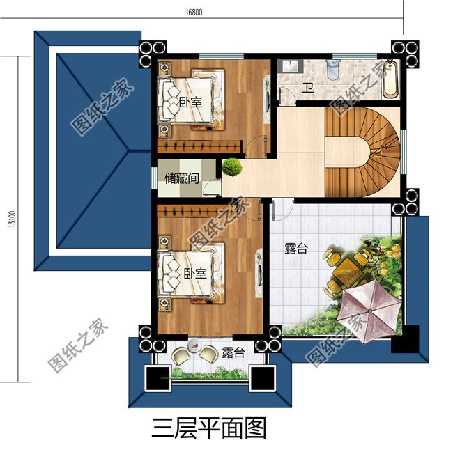 欧式豪华三层别墅设计图，占地面积170平米，高端大气带露台