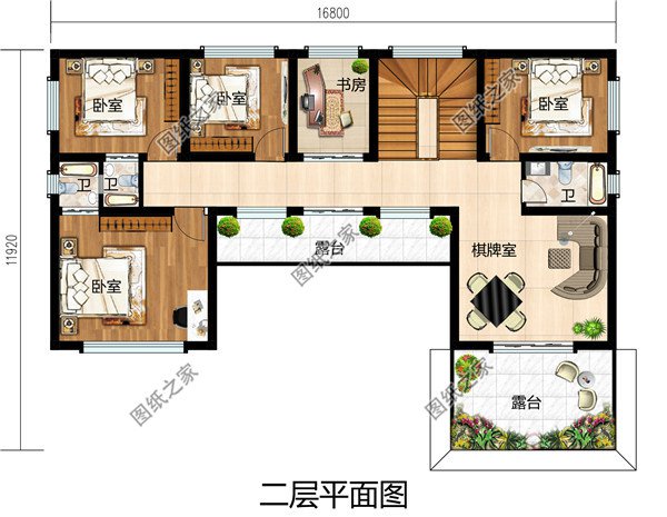 农村二层中式小三合院别墅全套设计图，民族特色风格
