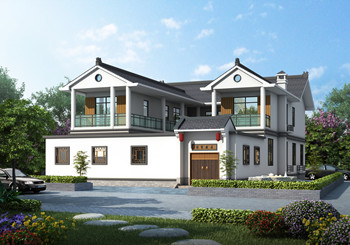 中式小院二层民居设计图纸，带庭院合院户型图