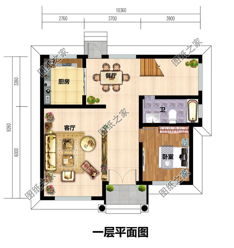 二层欧式小户型别墅一层户型图