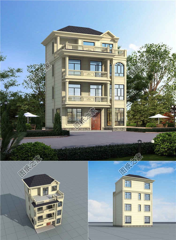 农村三层半自建房子效果图及设计图,户型占地90平方米