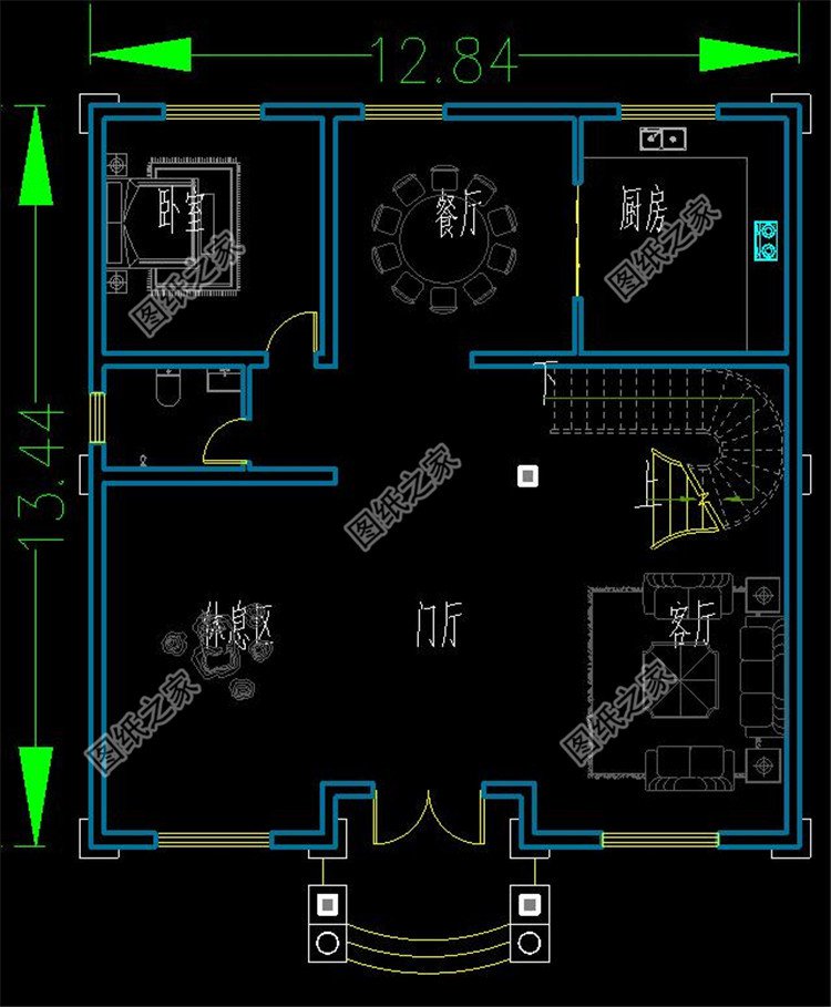 欧复式四层别墅一层户型图