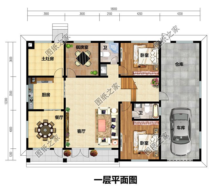 带车库新农村二层四间别墅设计效果图带全套建筑施工图，217平方米