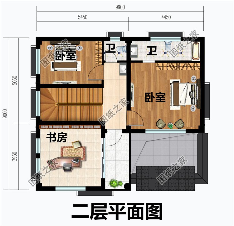 带中式小院的二层仿古别墅设计图