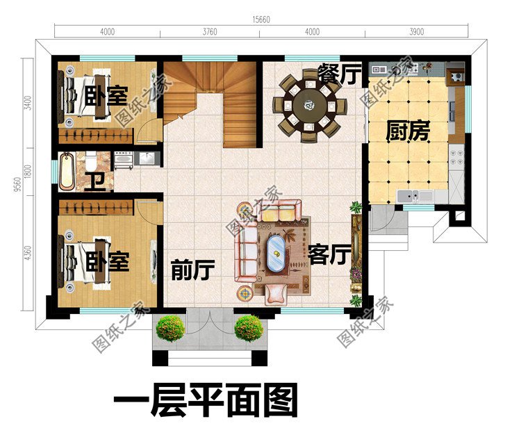 140平米二层别墅设计施工图一层平面图