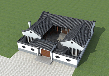 <b>小青瓦一层中式小院三合院设计施工图，白墙青瓦古色古香</b>