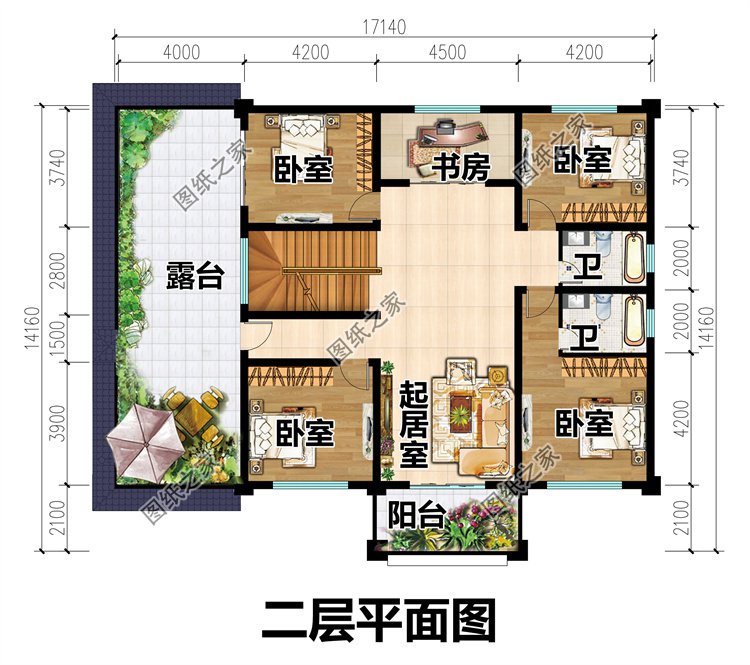 欧式三层农村别墅二层