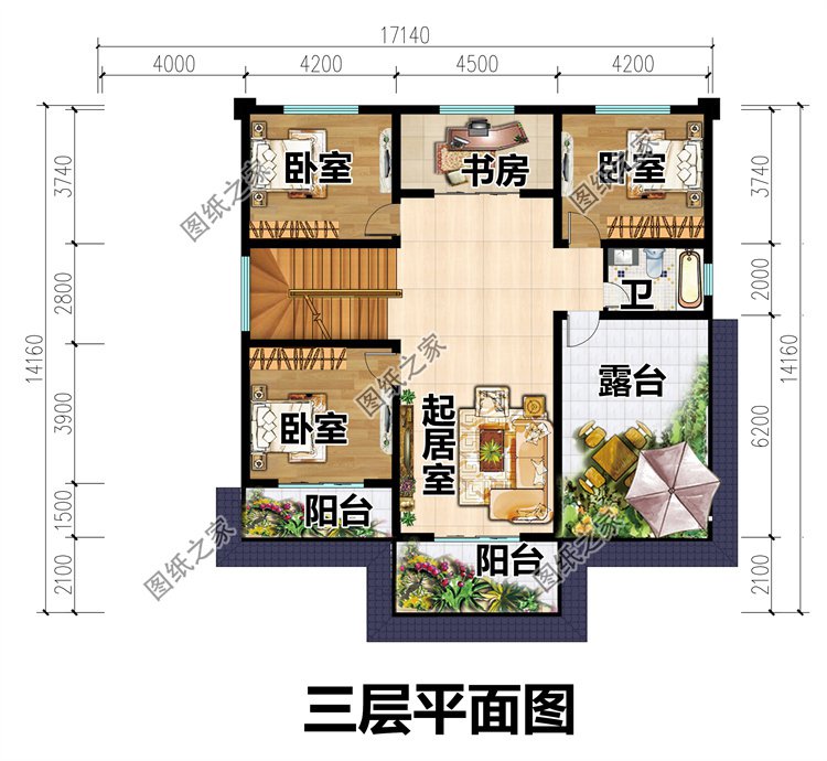 欧式三层农村别墅三层