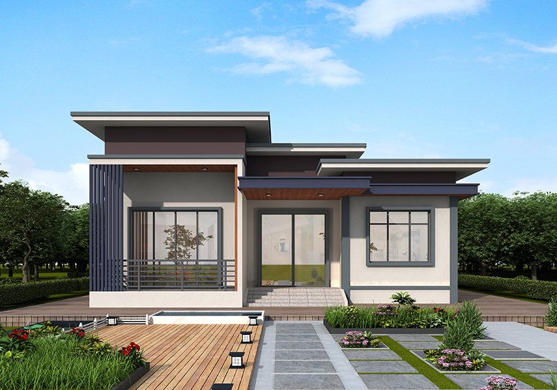 <b>现代风平屋顶一层自建房设计，经济时尚</b>