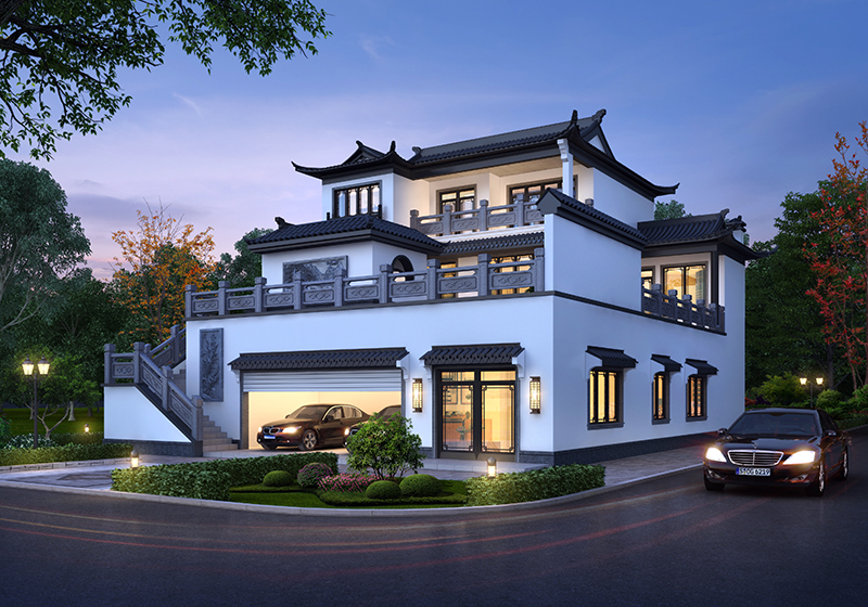 <b>青瓦仿古中式大型三层别墅设计图，韵味十足复古大气</b>